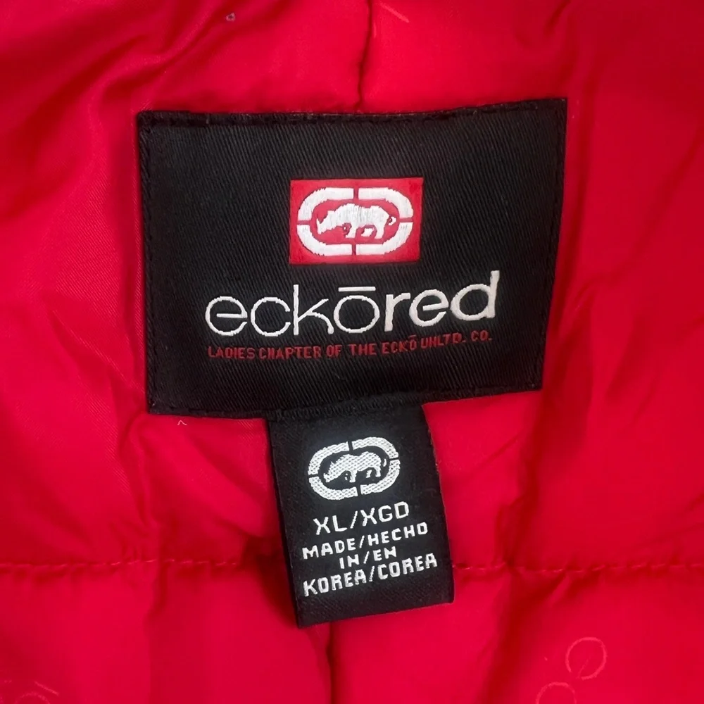 Ecko Unlimited Women’s Red Puffer Jacket with Faux Fur Hood - Picture 7 of 10